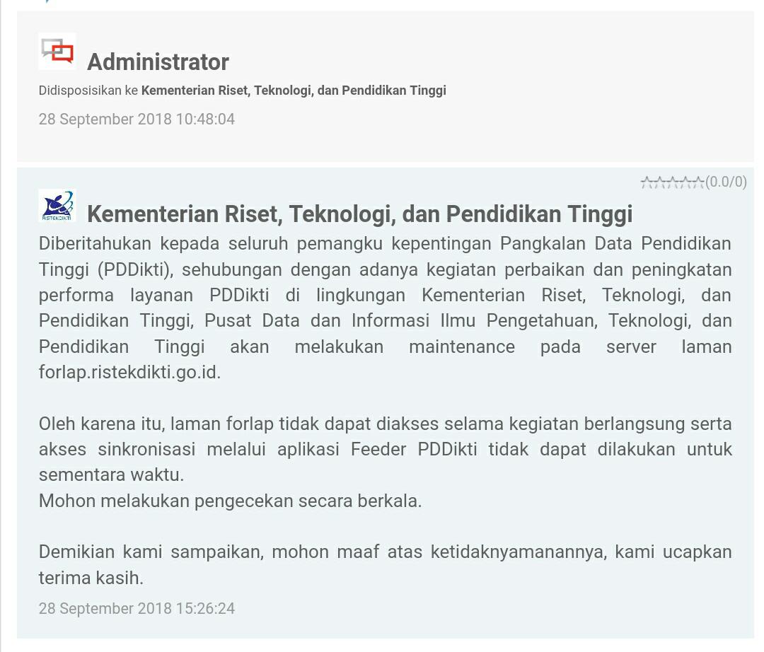 Maintenance Server Laman Forlap (28-09-2018)
