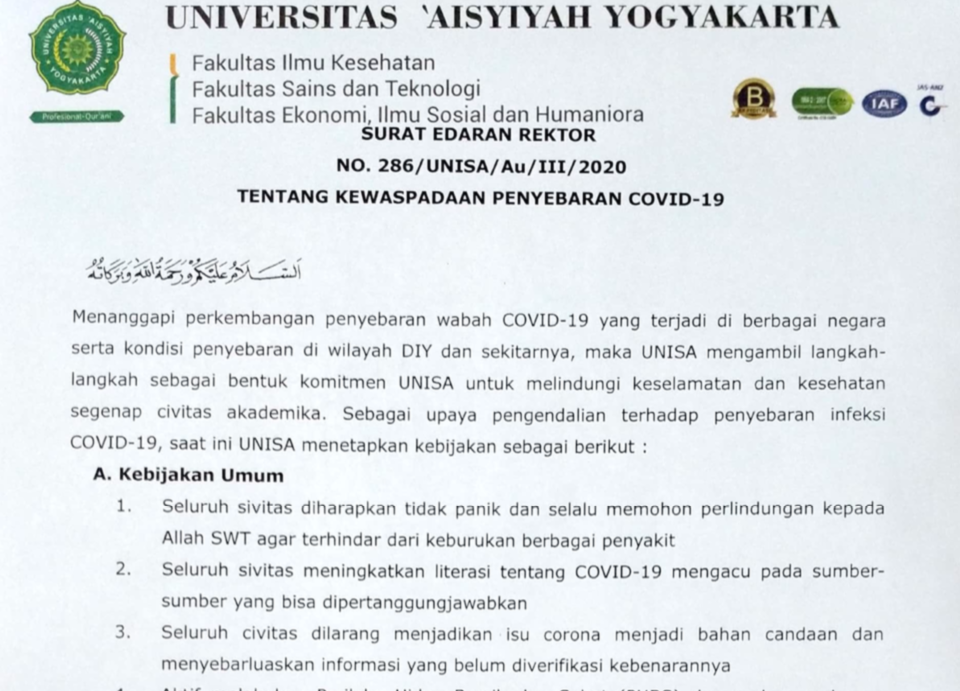 Cegah Penyebaran Corona UNISA Optimalkan E-Learning