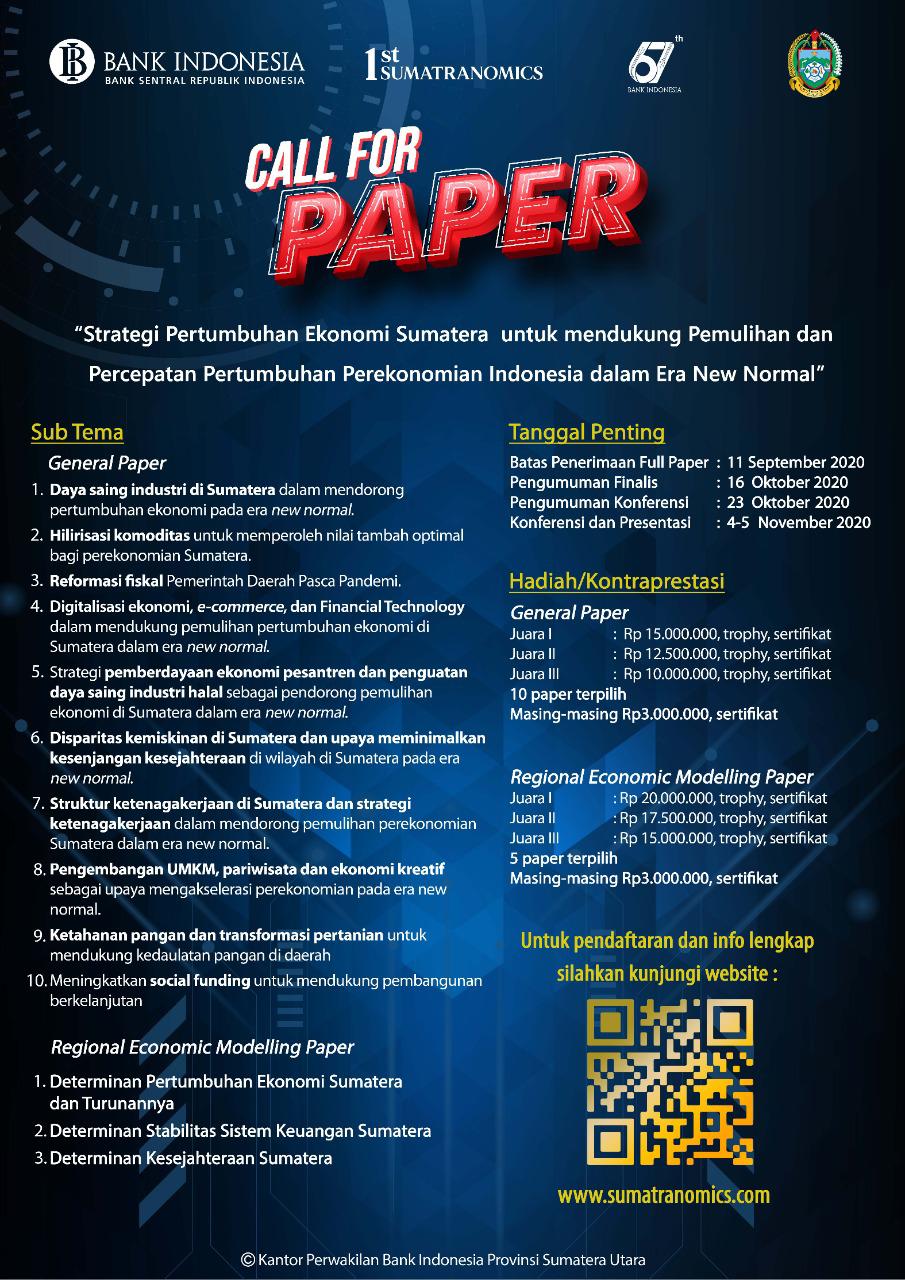 Call For Paper: Strategi Pertumbuhan Ekonomi Sumatera untuk mendukung Pemulihan dan Percepatan Pertumbuhan Perekonomian Indonesia dalam Era New Normal