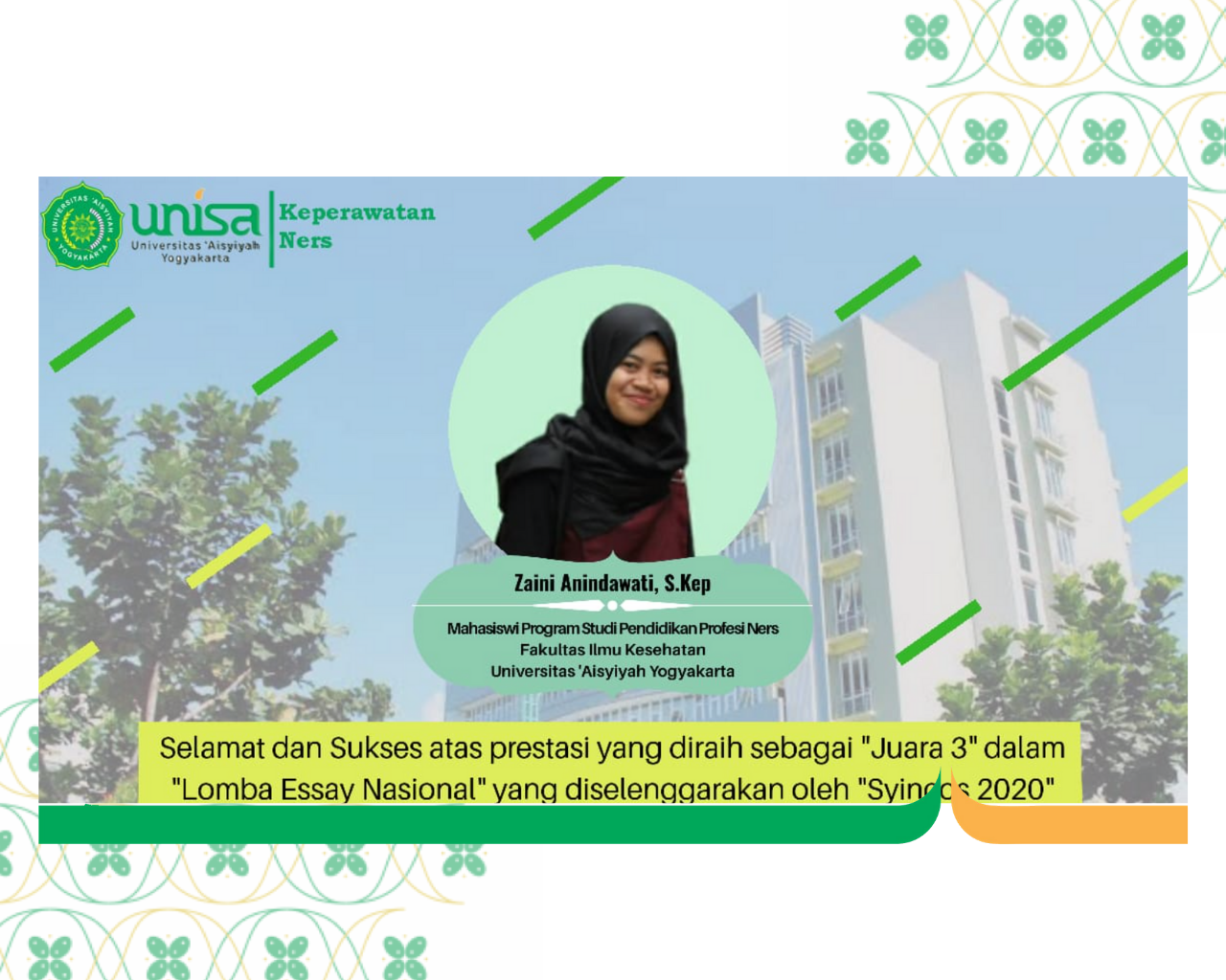 Mahasiswa Prodi Ners UNISA Yogya Juara 3 Lomba Essay Nasional di Syincos 2020