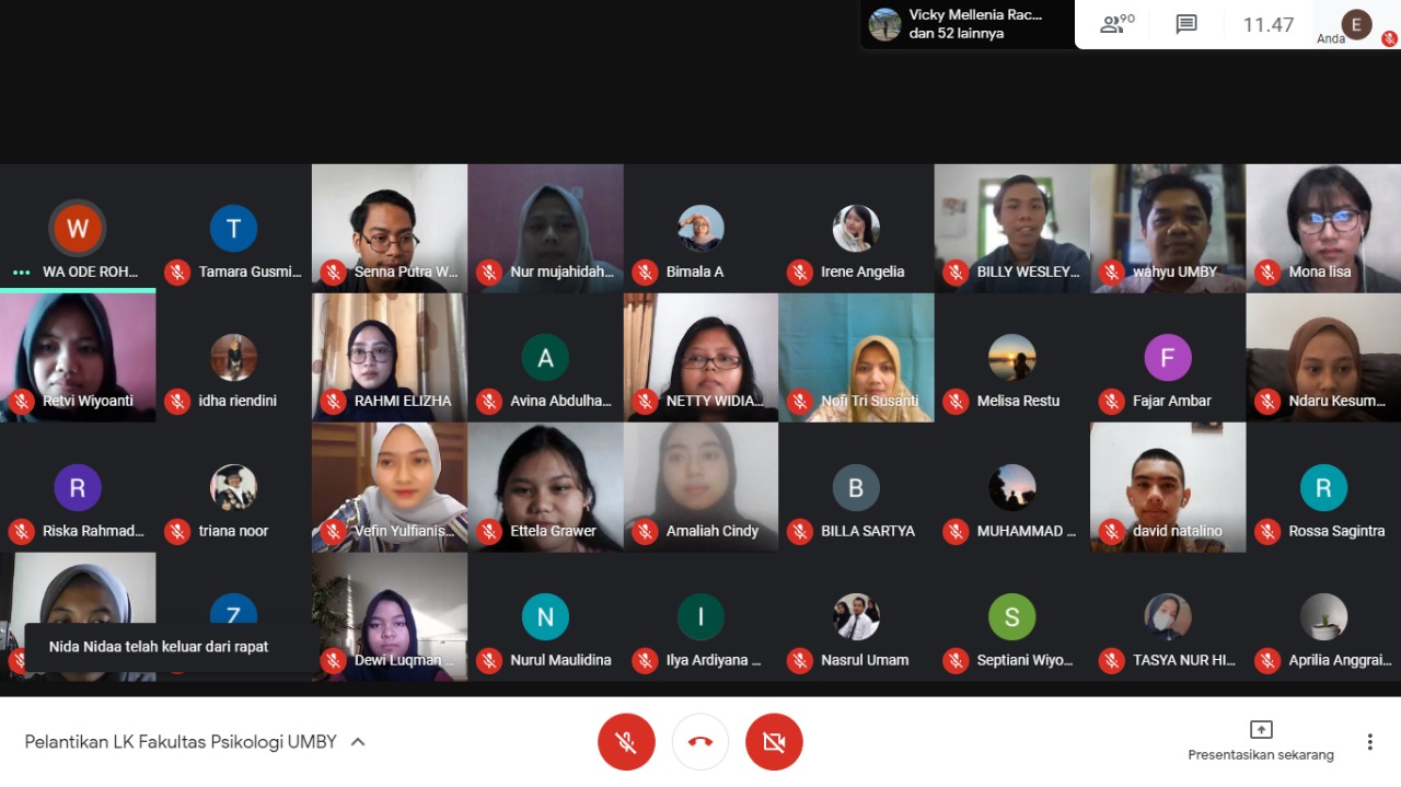 KPU Mahasiswa Fakultas Psikologi UMBY Selenggarakan Pelantikan dan Serah Terima Jabatan Secara Online