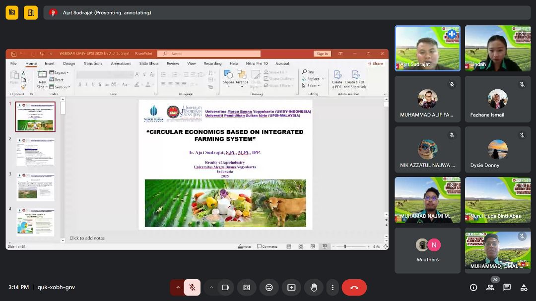 Dosen Peternakan UMBY Bahas Ekonomi Sirkular pada Webinar di UPSI Malaysia