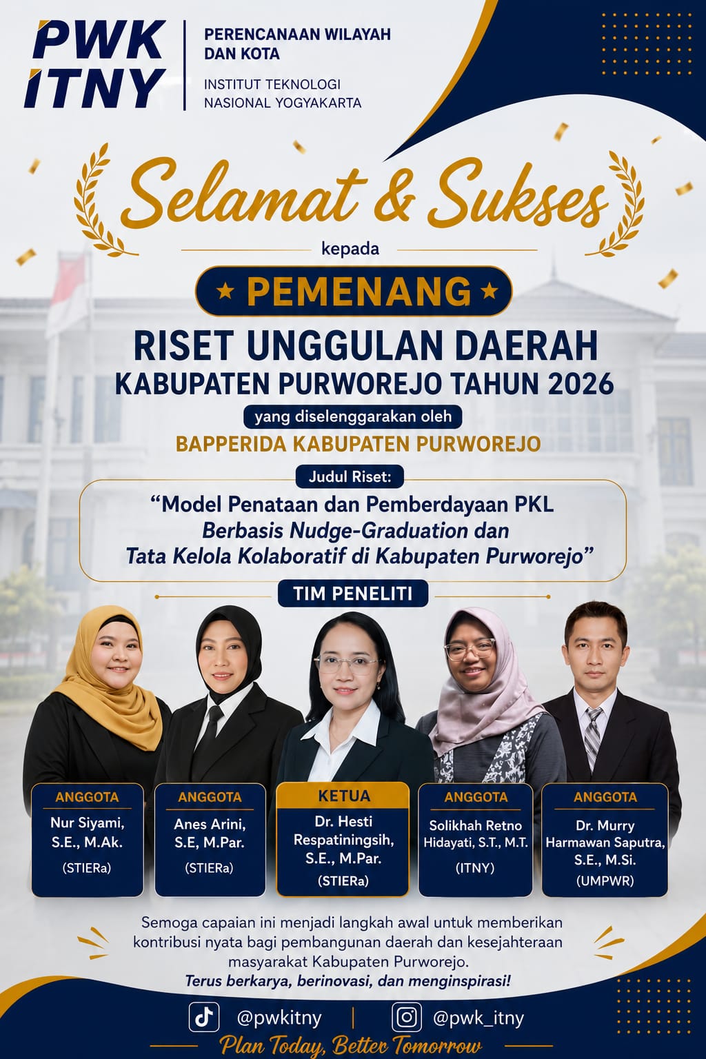 Dosen PWK ITNY Berperanserta dalam Riset Unggulan Daerah Purworejo 2026, Usung Tata Kelola Kolaboratif Penataan PKL